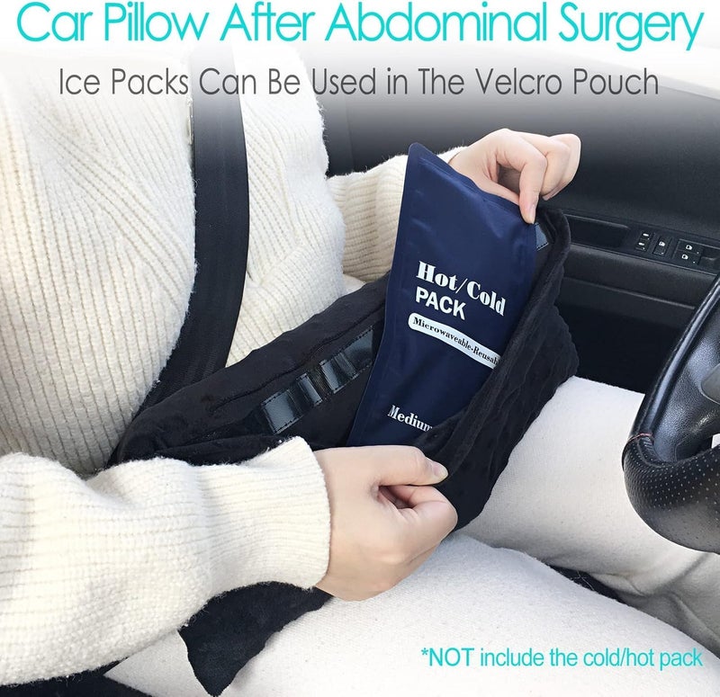 HapiPoppy Hysterectomy Pillow Abdominal Post Surgery Pillows with Pocket Comfort for Ice Heat Packs Tummy Tuck Belly Incision Recovery Seatbelt Gifts Women Patients (Black) - Image 4